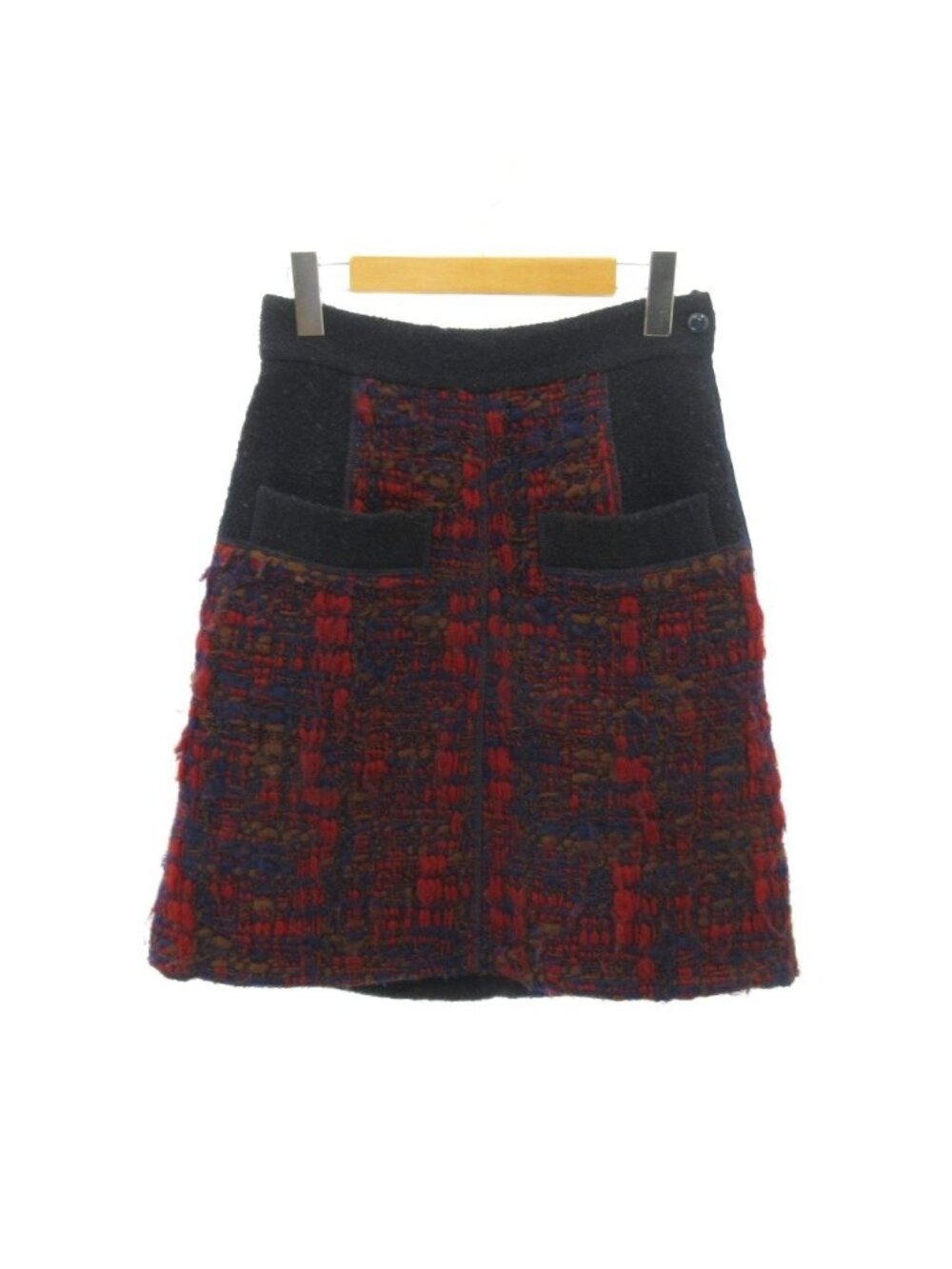 Louis Vuitton Skirt Tweed All Over Print Wool Knee-length Red Navy 36